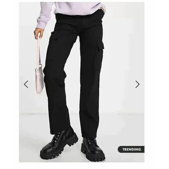 stradivarius Pants - Stradivarius STR High Rise Cargo Pants Black Retro 90's Y2K ASOS